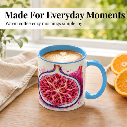 #pl[11oz|Blue] Watercolor Fig Coffee Mug, Pink Botanical Mug, Ceramic Cup