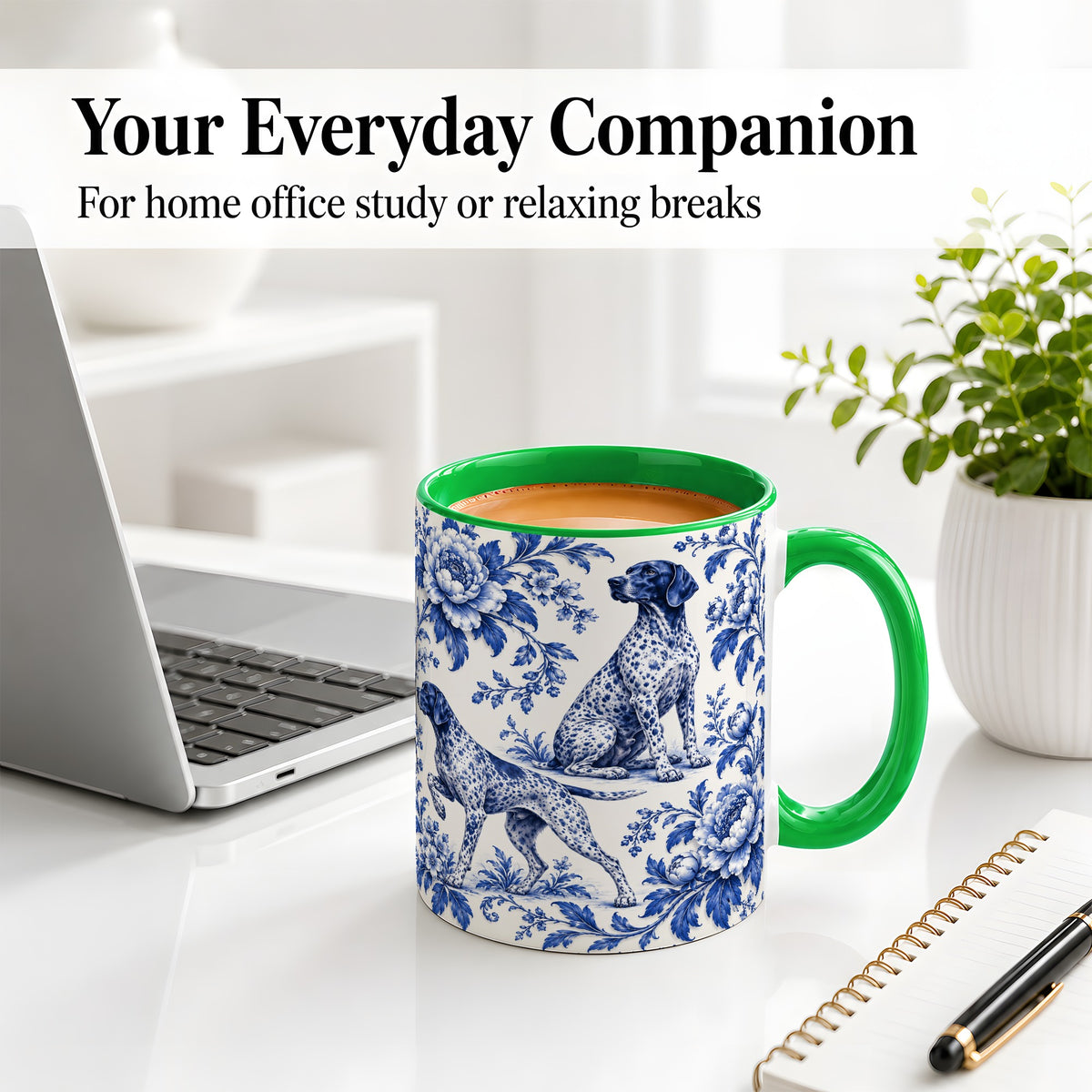 #pl[11oz|Green] Blue Floral Pointer Dog Ceramic Mug for Dog Lovers