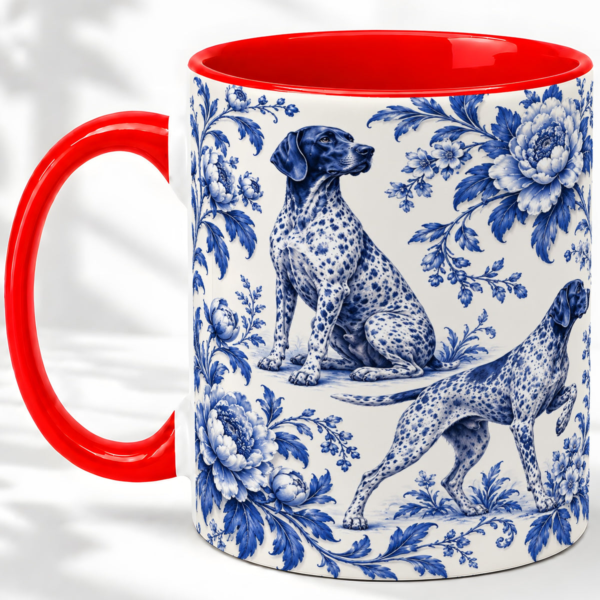Blue Floral Pointer Dog Ceramic Mug for Dog Lovers