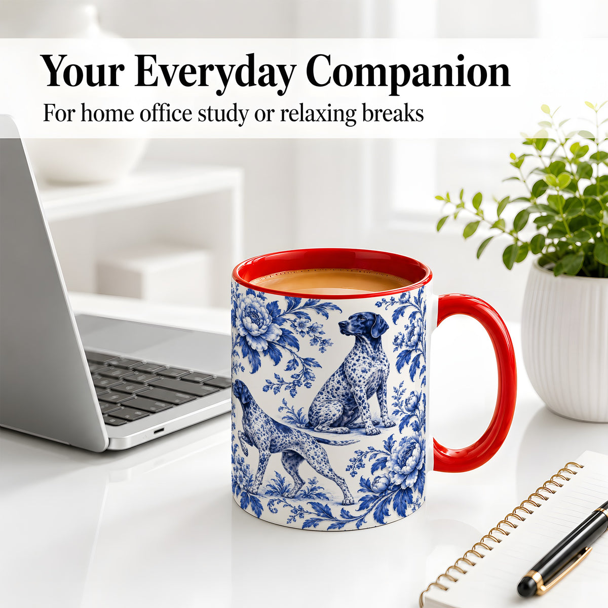 #pl[11oz|Red] Blue Floral Pointer Dog Ceramic Mug for Dog Lovers