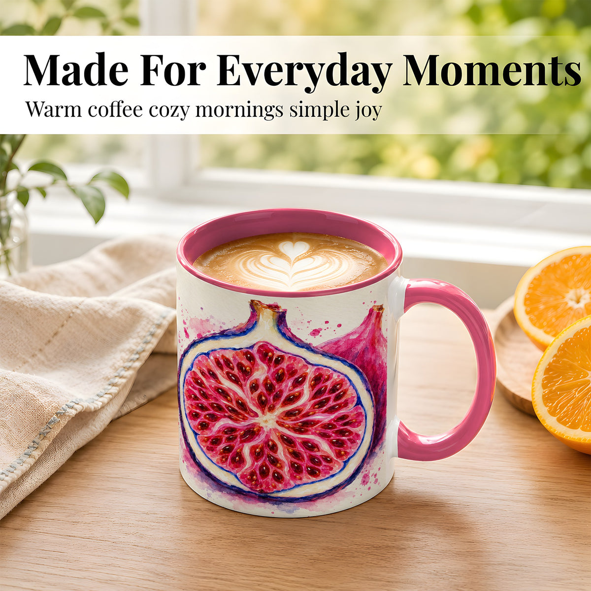 #pl[11oz|Pink] Watercolor Fig Coffee Mug, Pink Botanical Mug, Ceramic Cup