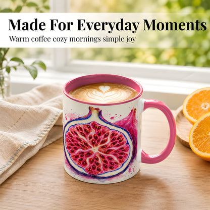 #pl[11oz|Pink] Watercolor Fig Coffee Mug, Pink Botanical Mug, Ceramic Cup