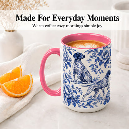 #pl[15oz|Pink] Blue Floral Pointer Dog Ceramic Mug for Dog Lovers