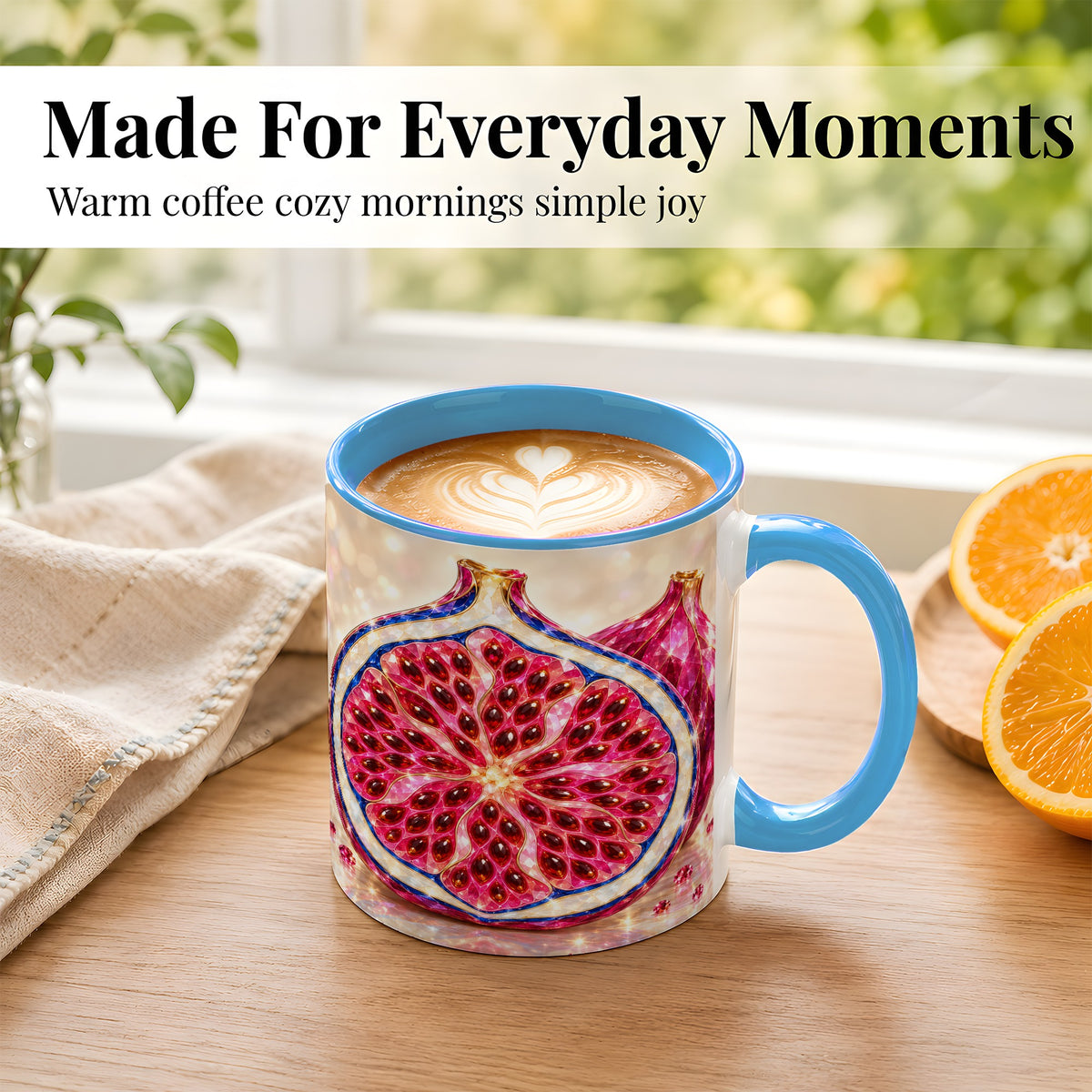 #pl[11oz|Blue] Gemstone Fig Coffee Mug, Sparkling Pink Fruit Mug, Ceramic Cup