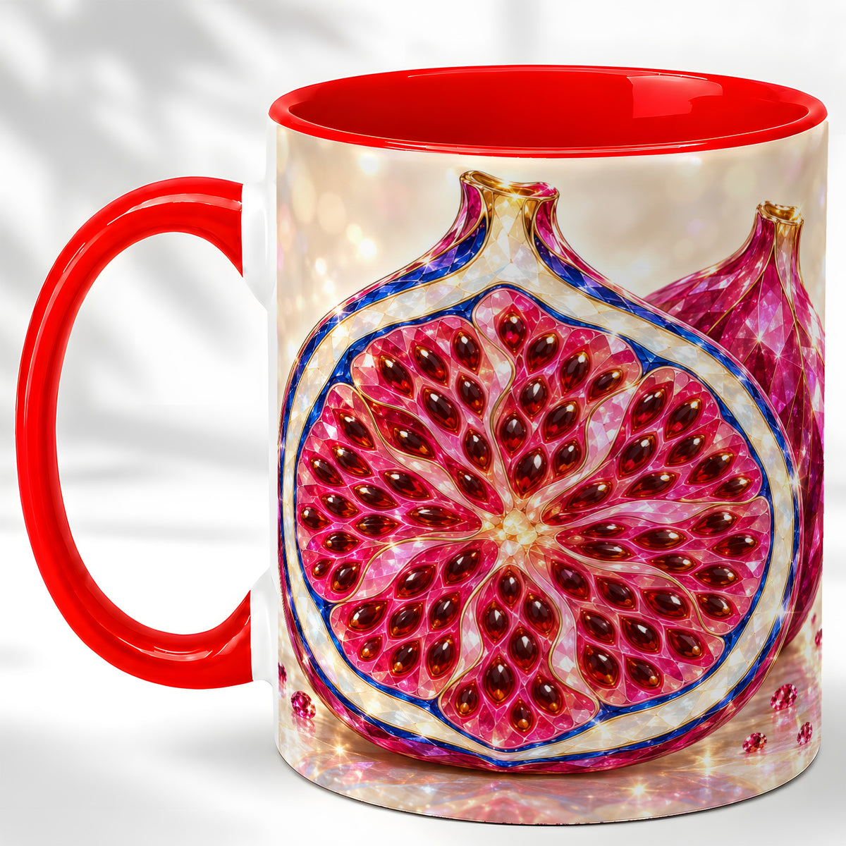 Gemstone Fig Coffee Mug, Sparkling Pink Fruit Mug, Ceramic Cup