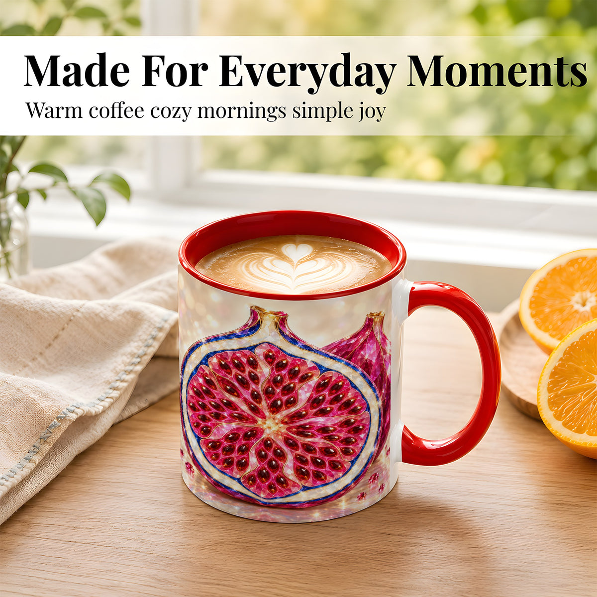 #pl[11oz|Red] Gemstone Fig Coffee Mug, Sparkling Pink Fruit Mug, Ceramic Cup
