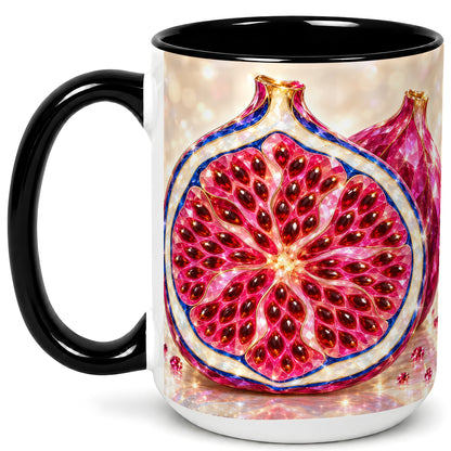 #pl[15oz|Black] Gemstone Fig Coffee Mug, Sparkling Pink Fruit Mug, Ceramic Cup