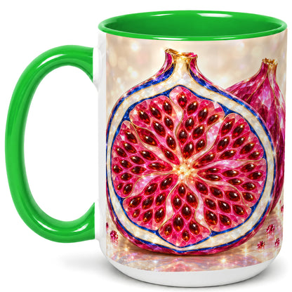 #pl[15oz|Green] Gemstone Fig Coffee Mug, Sparkling Pink Fruit Mug, Ceramic Cup