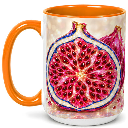 #pl[15oz|Orange] Gemstone Fig Coffee Mug, Sparkling Pink Fruit Mug, Ceramic Cup