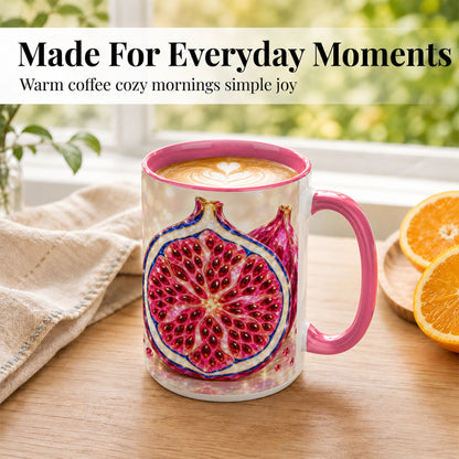 #pl[15oz|Pink] Gemstone Fig Coffee Mug, Sparkling Pink Fruit Mug, Ceramic Cup