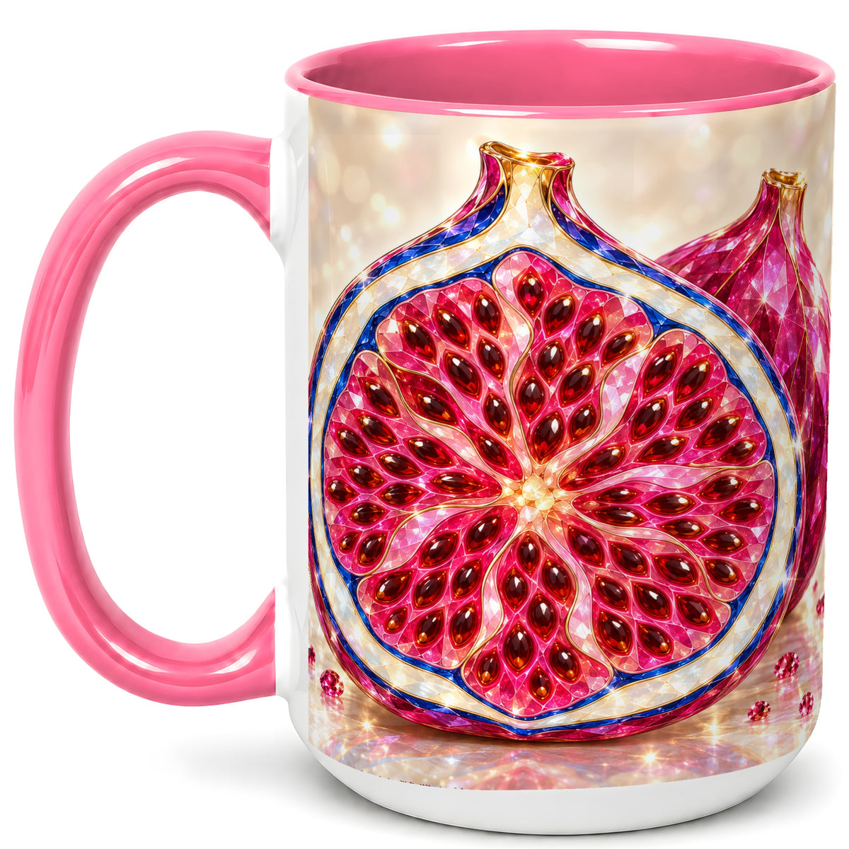 #pl[15oz|Pink] Gemstone Fig Coffee Mug, Sparkling Pink Fruit Mug, Ceramic Cup