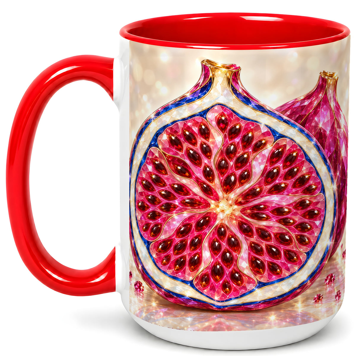 #pl[15oz|Red] Gemstone Fig Coffee Mug, Sparkling Pink Fruit Mug, Ceramic Cup