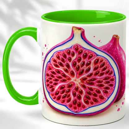 #pl[11oz|Green] Pink Fig Coffee Mug, Vibrant Botanical Mug, Ceramic Cup