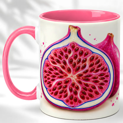 #pl[11oz|Pink] Pink Fig Coffee Mug, Vibrant Botanical Mug, Ceramic Cup