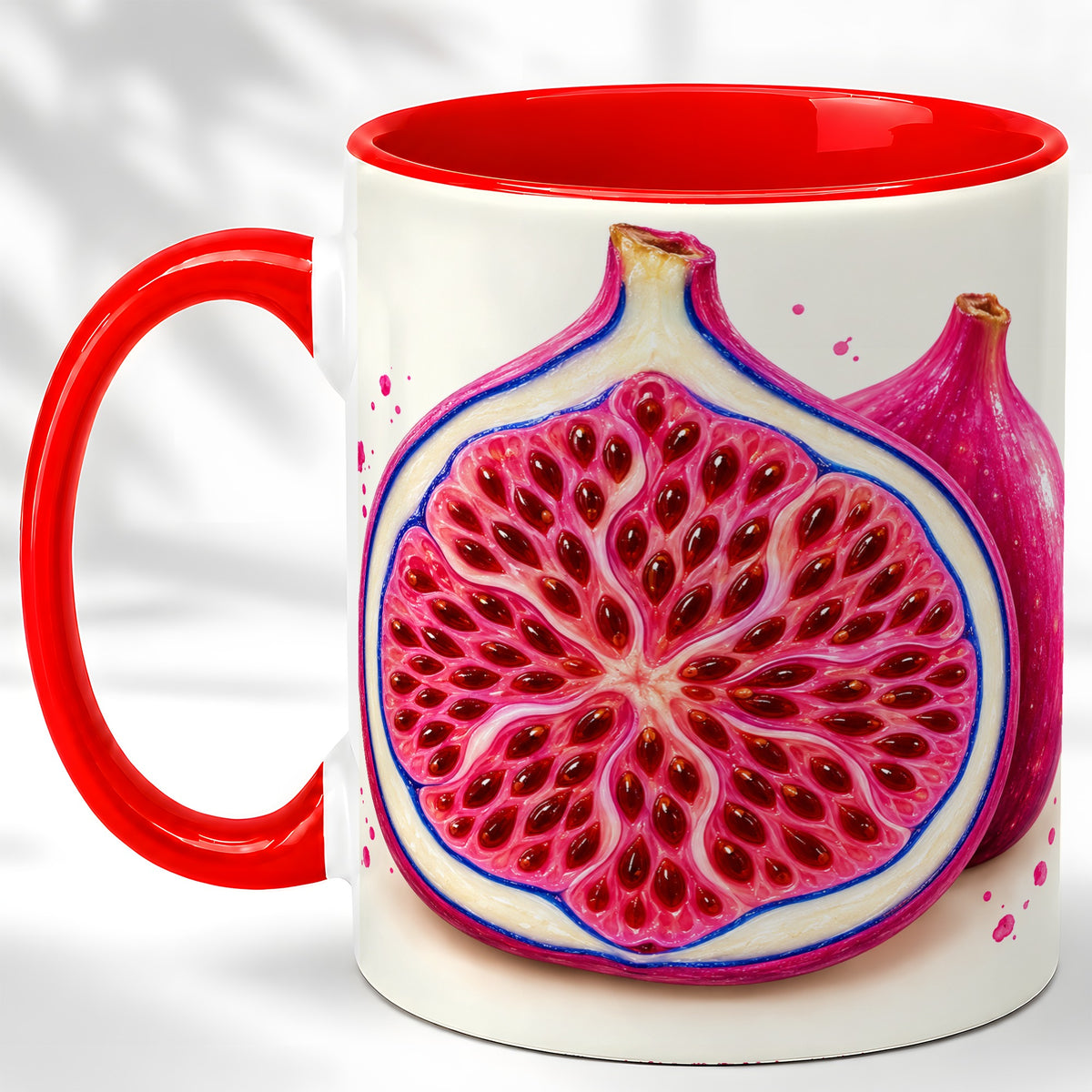 Pink Fig Coffee Mug, Vibrant Botanical Mug, Ceramic Cup