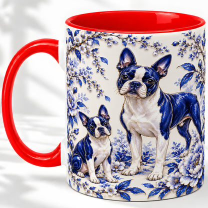 Boston Terrier Blue Botanical Art Ceramic Mug for Dog Lovers