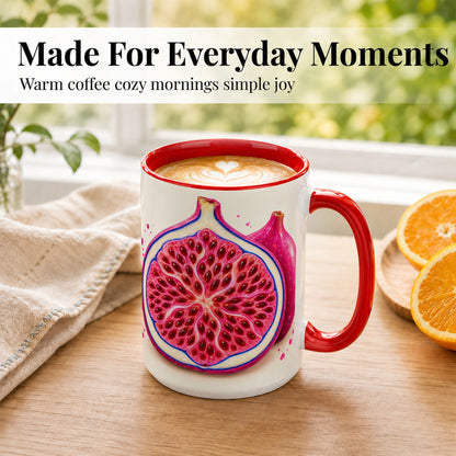 #pl[15oz|Red] Pink Fig Coffee Mug, Vibrant Botanical Mug, Ceramic Cup