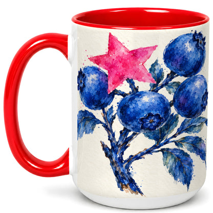 #pl[15oz|Red] Watercolor Blueberry Coffee Mug, Pink Star Berry Mug, Ceramic Cup
