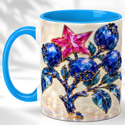 #pl[11oz|Blue] Crystal Blueberry Coffee Mug, Pink Star Mug, Ceramic Cup