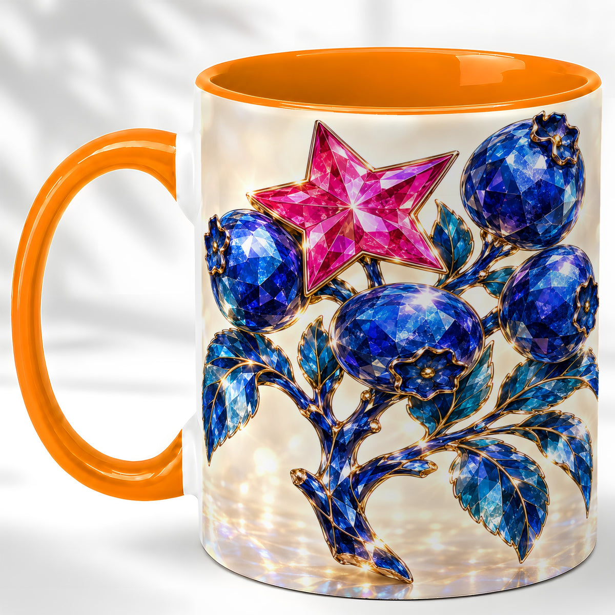 #pl[11oz|Orange] Crystal Blueberry Coffee Mug, Pink Star Mug, Ceramic Cup