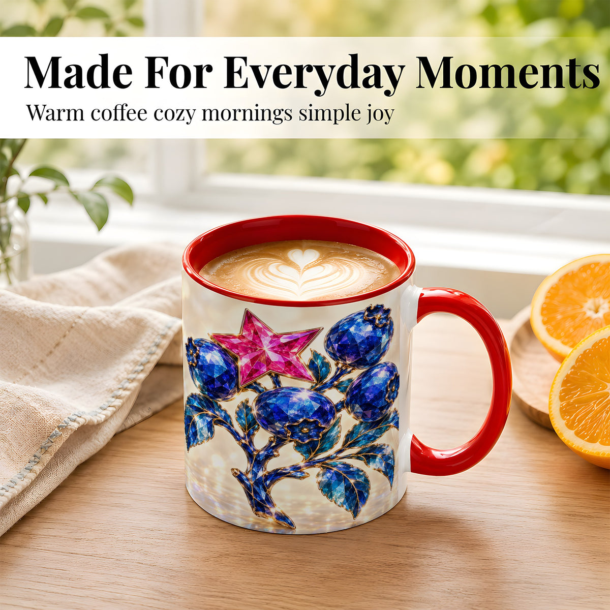 #pl[11oz|Red] Crystal Blueberry Coffee Mug, Pink Star Mug, Ceramic Cup