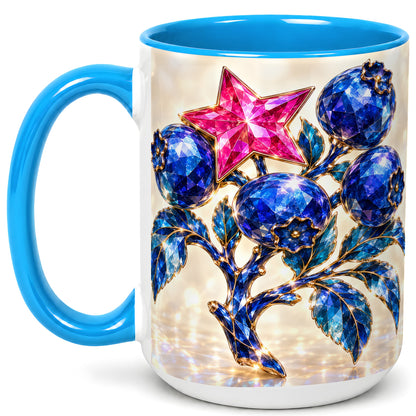 #pl[15oz|Blue] Crystal Blueberry Coffee Mug, Pink Star Mug, Ceramic Cup