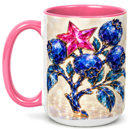 #pl[15oz|Pink] Crystal Blueberry Coffee Mug, Pink Star Mug, Ceramic Cup