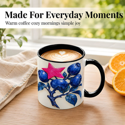 #pl[11oz|Black] Blueberry Branch Coffee Mug, Pink Star Mug, Ceramic Cup