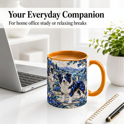 #pl[11oz|Orange] Border Collie Blue Gem Floral Art Ceramic Mug for Dog Lovers