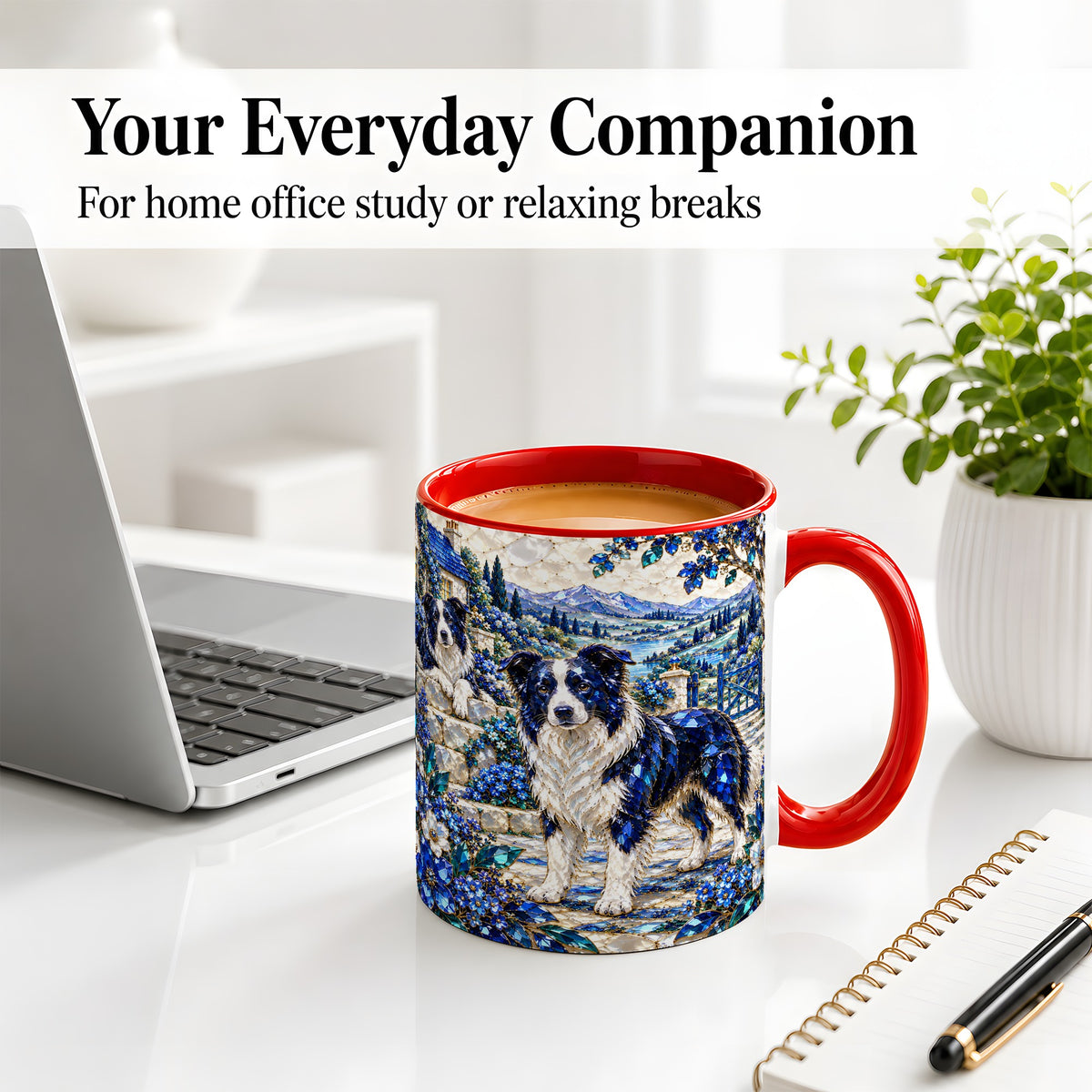 #pl[11oz|Red] Border Collie Blue Gem Floral Art Ceramic Mug for Dog Lovers