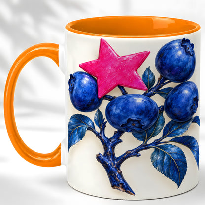 #pl[11oz|Orange] Blueberry Branch Coffee Mug, Pink Star Mug, Ceramic Cup