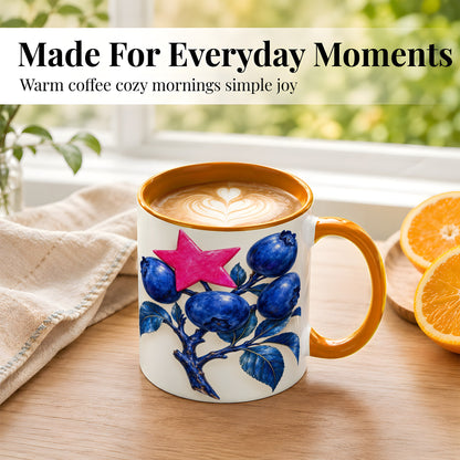 #pl[11oz|Orange] Blueberry Branch Coffee Mug, Pink Star Mug, Ceramic Cup