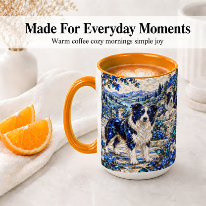 #pl[15oz|Orange] Border Collie Blue Gem Floral Art Ceramic Mug for Dog Lovers