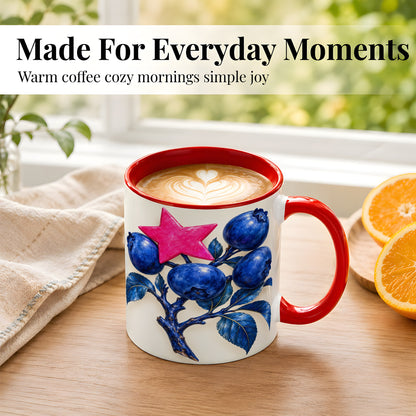 #pl[11oz|Red] Blueberry Branch Coffee Mug, Pink Star Mug, Ceramic Cup
