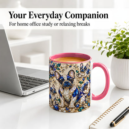 #pl[11oz|Pink] French Bulldog Blue Gem Floral Art Ceramic Mug for Dog Lovers