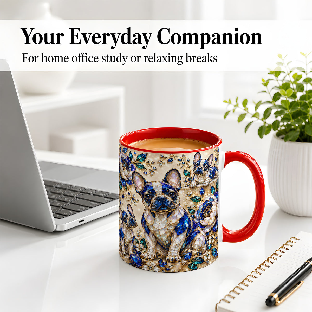 #pl[11oz|Red] French Bulldog Blue Gem Floral Art Ceramic Mug for Dog Lovers