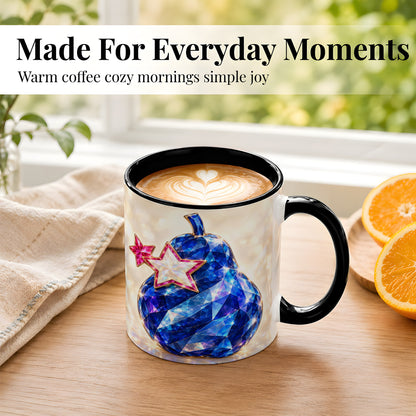 #pl[11oz|Black] Blue Crystal Pear Coffee Mug, Gemstone Star Mug, Ceramic Cup