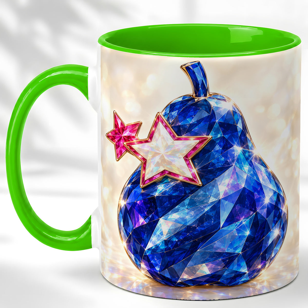 #pl[11oz|Green] Blue Crystal Pear Coffee Mug, Gemstone Star Mug, Ceramic Cup
