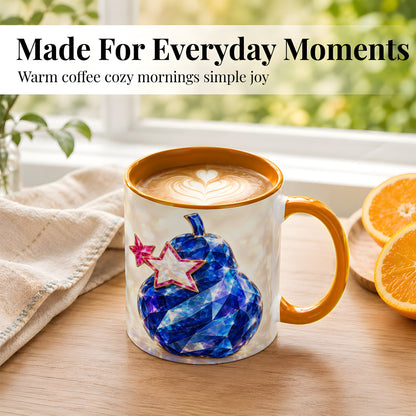 #pl[11oz|Orange] Blue Crystal Pear Coffee Mug, Gemstone Star Mug, Ceramic Cup