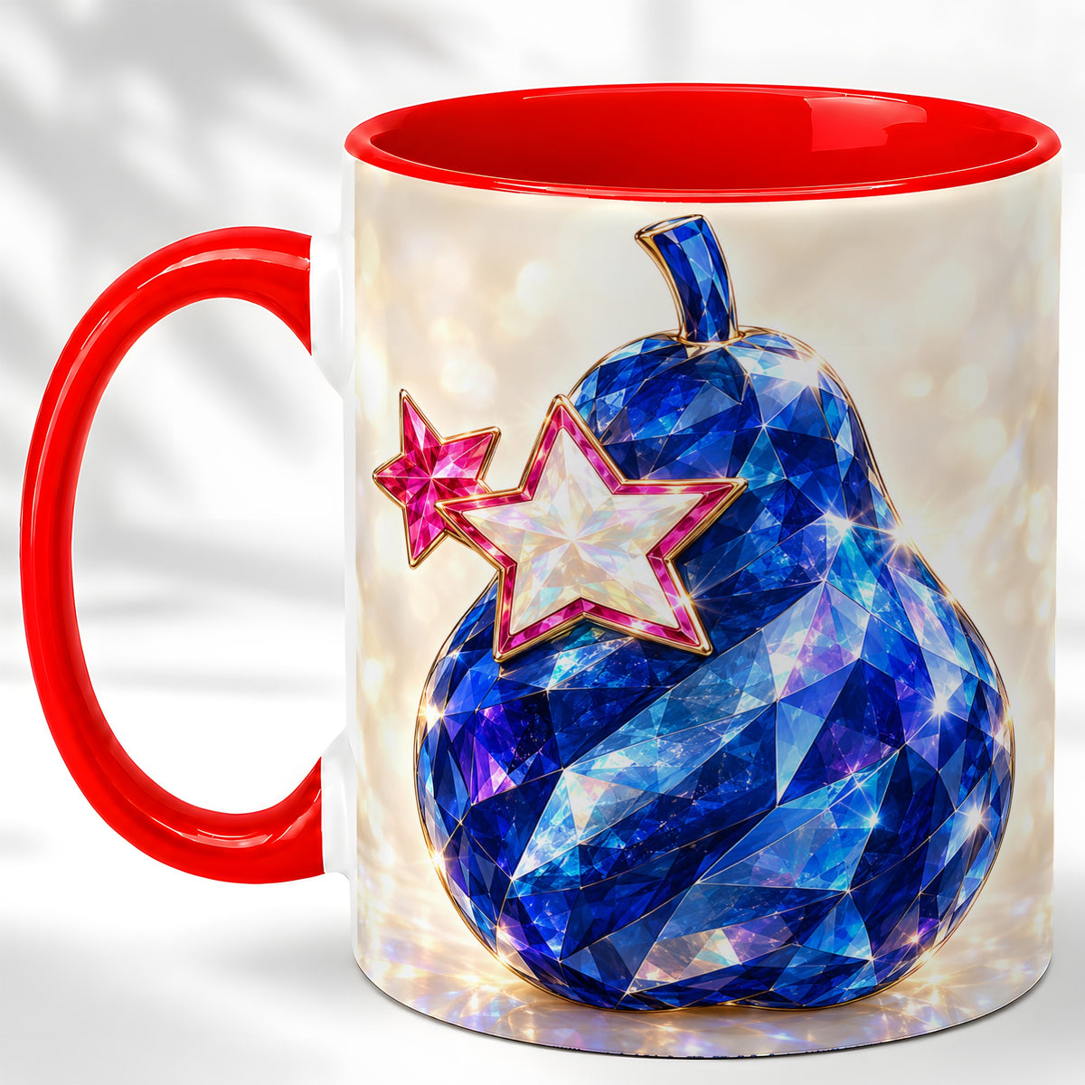 Blue Crystal Pear Coffee Mug, Gemstone Star Mug, Ceramic Cup