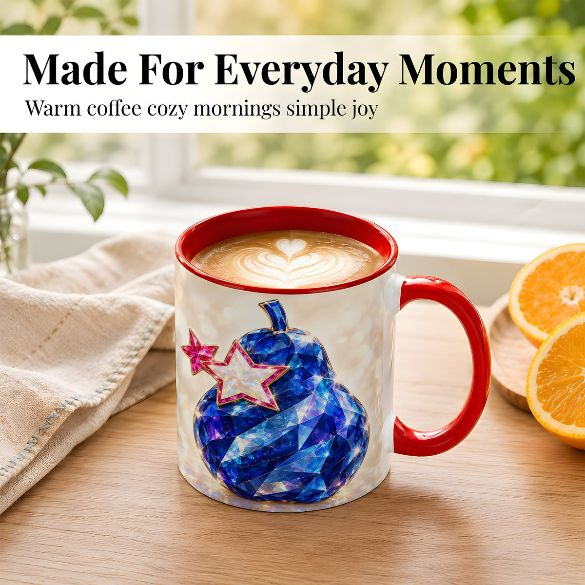 #pl[11oz|Red] Blue Crystal Pear Coffee Mug, Gemstone Star Mug, Ceramic Cup