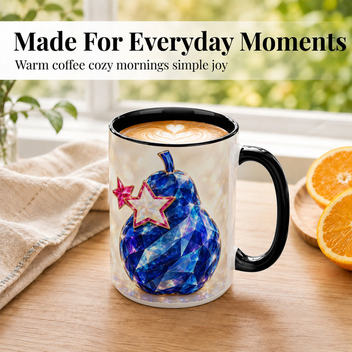 #pl[15oz|Black] Blue Crystal Pear Coffee Mug, Gemstone Star Mug, Ceramic Cup