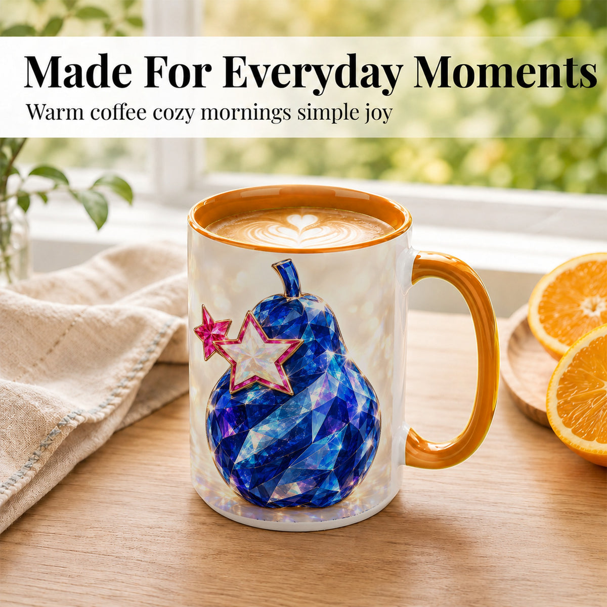 #pl[15oz|Orange] Blue Crystal Pear Coffee Mug, Gemstone Star Mug, Ceramic Cup