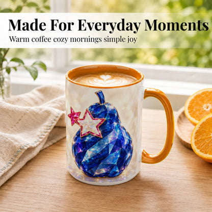 #pl[15oz|Orange] Blue Crystal Pear Coffee Mug, Gemstone Star Mug, Ceramic Cup