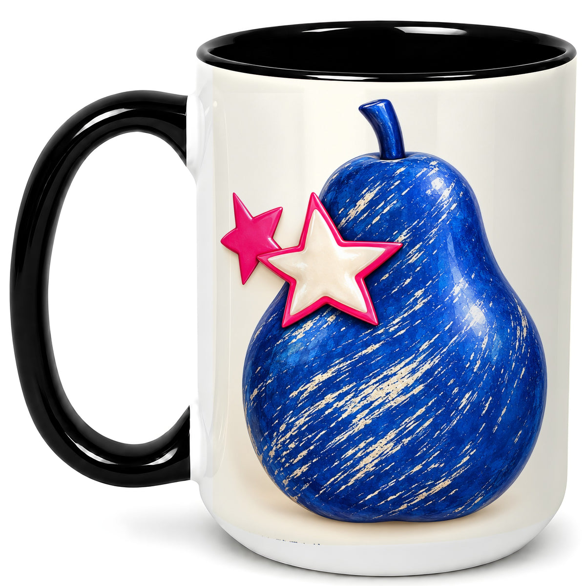 #pl[15oz|Black] Blue Pear Coffee Mug, Pink Star Botanical Mug, Ceramic Cup