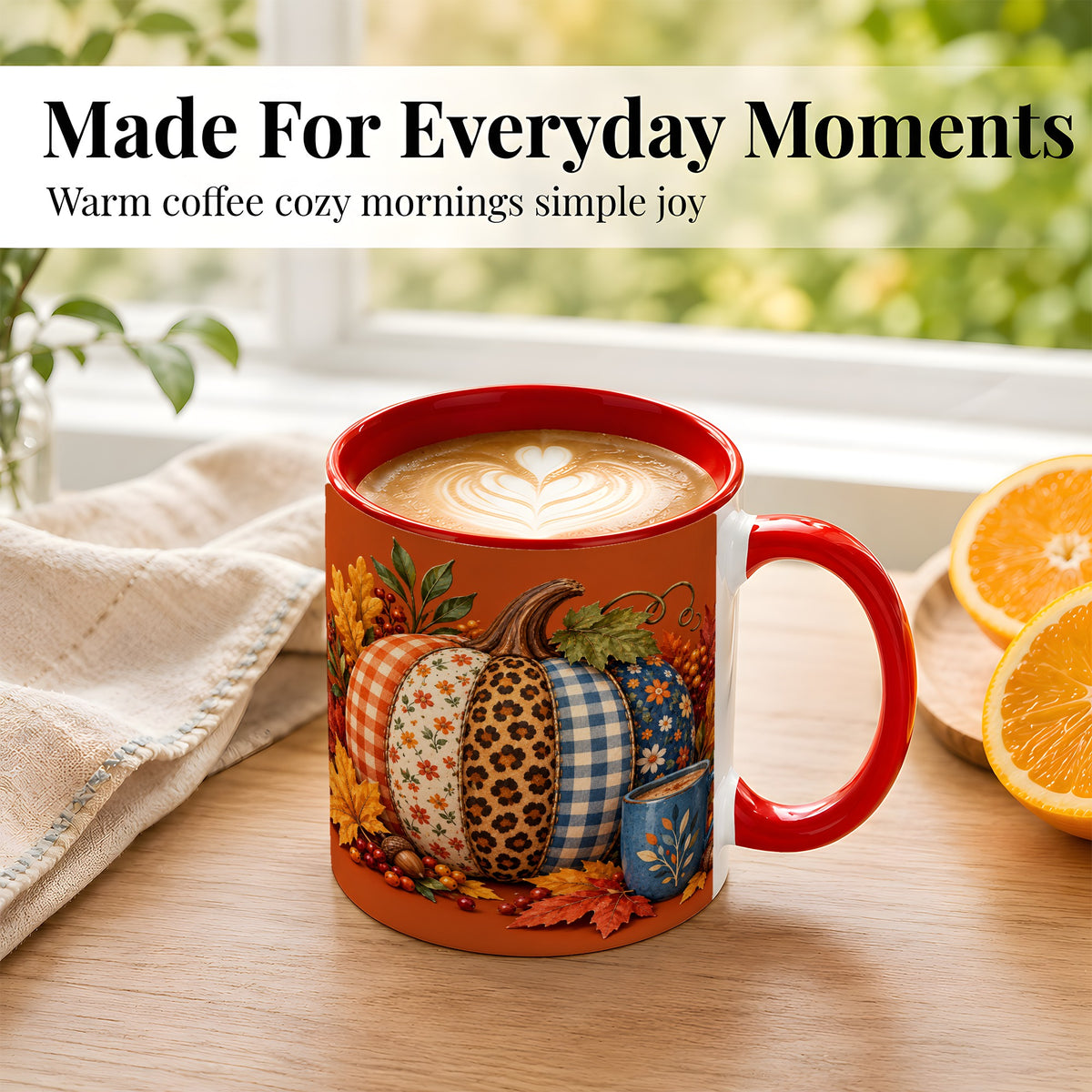 #pl[11oz|Red] Patchwork Pumpkin Coffee Mug, Autumn Plaid Mug, Ceramic Cup