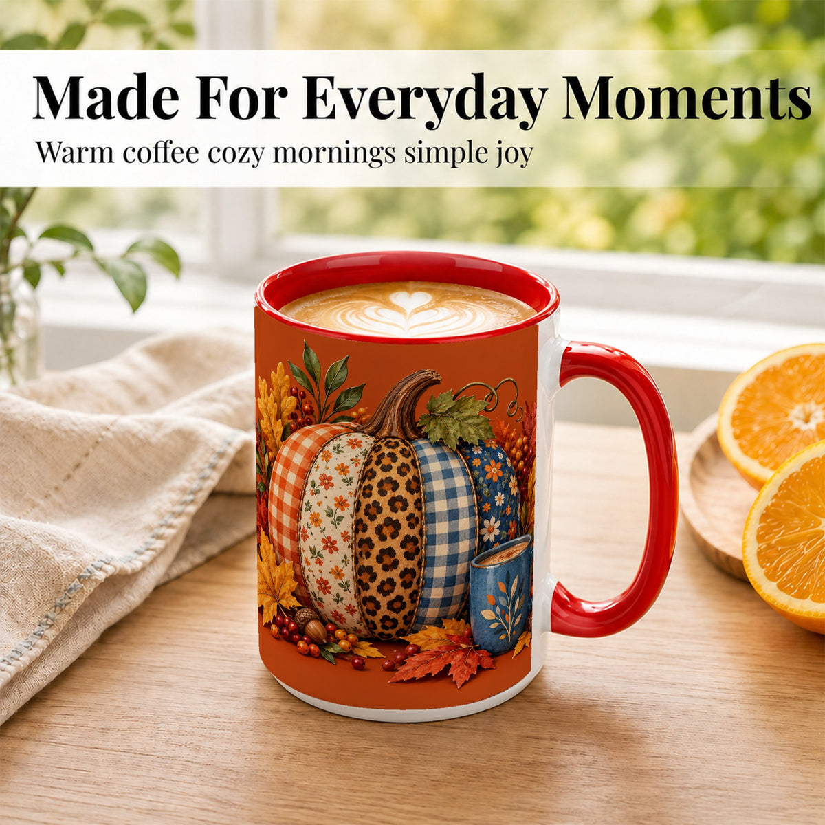#pl[15oz|Red] Patchwork Pumpkin Coffee Mug, Autumn Plaid Mug, Ceramic Cup