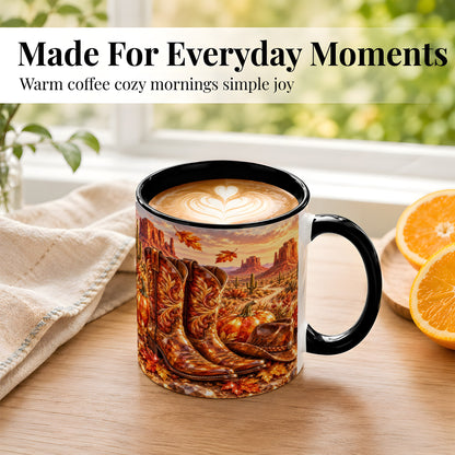 #pl[11oz|Black] Fall Cowboy Boots Coffee Mug, Western Autumn Mug, Ceramic Cup