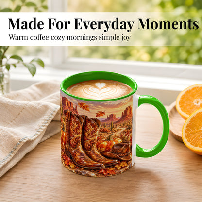 #pl[11oz|Green] Fall Cowboy Boots Coffee Mug, Western Autumn Mug, Ceramic Cup