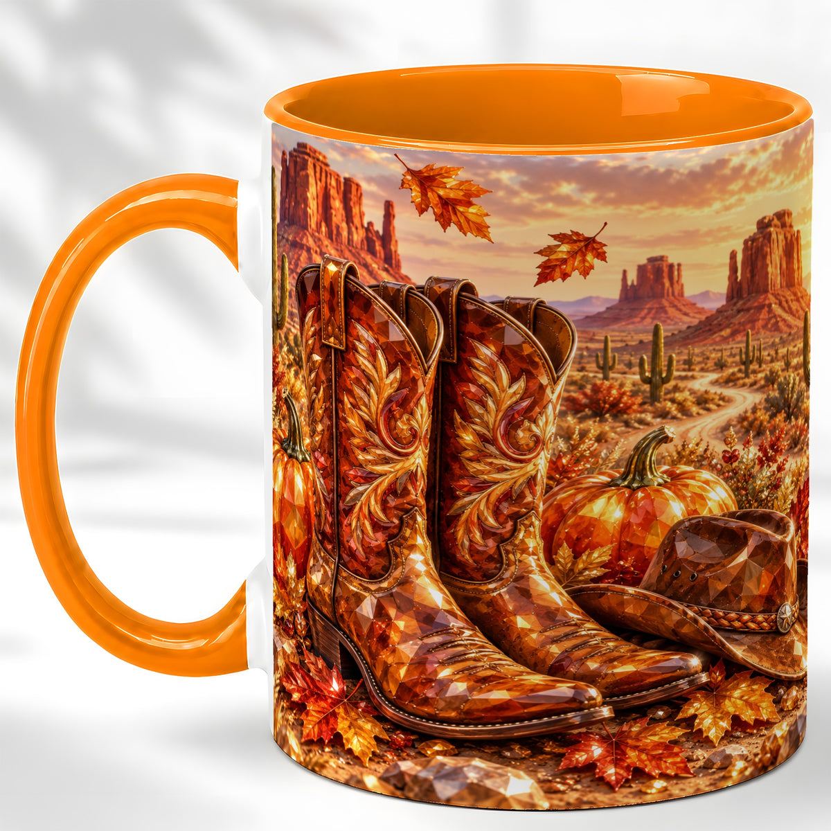 #pl[11oz|Orange] Fall Cowboy Boots Coffee Mug, Western Autumn Mug, Ceramic Cup